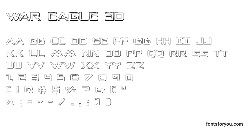 characters of war eagle 3d font, letter of war eagle 3d font, alphabet of  war eagle 3d font